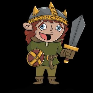 The Little Fighter holding a sword and shield