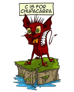 A tiny, fierce, yet adorable Chupacabra—the standing triumphantly on a desert rock.
