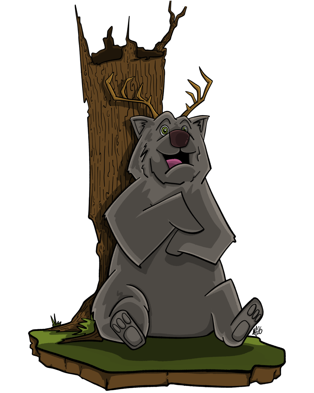 A cheerful, round Beer (part grizzly, part majestic stag) proudly showing off a massive set of antlers.